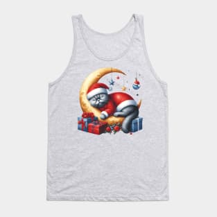 British Shorthair Cat On The Moon Christmas Tank Top